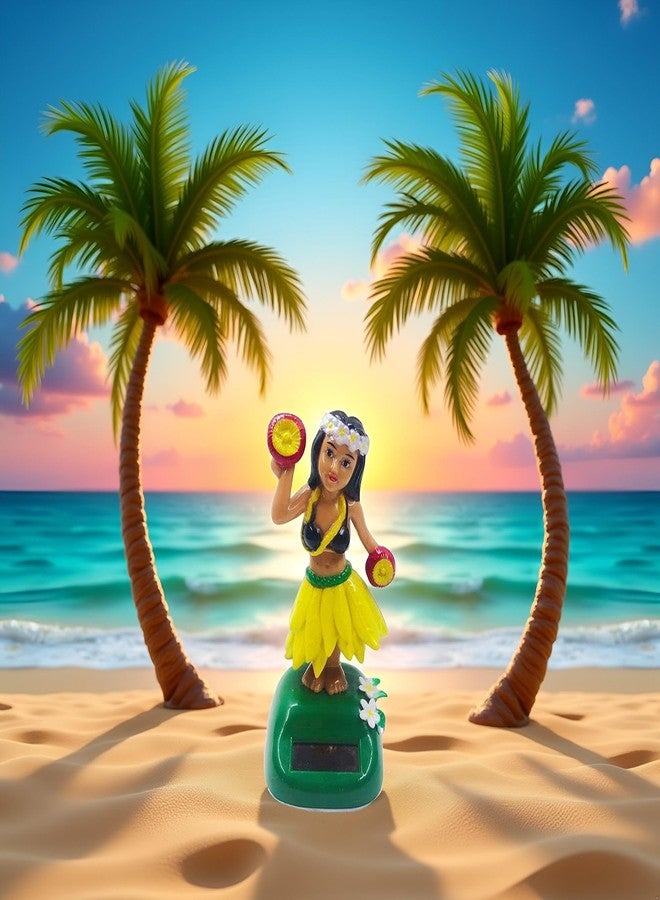 Zhuluck Solar Powered Hula Girl Dancing Figures Decoration Swinging Hawaiian Girl Doll Car Dashboard Ornaments for Car Interior Home Party Decor Learning Education - Image 2